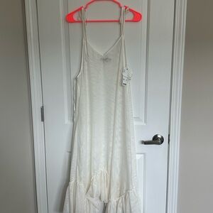 Urban Outfitters Cream Midi Slip Dress with Ruffle Hem